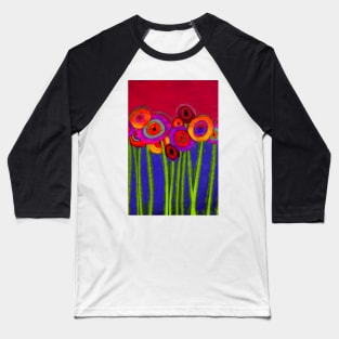 Flower Power Colorful Abstract Flowers One Baseball T-Shirt